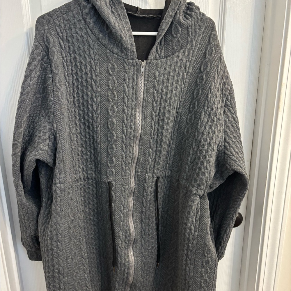 Gray Hooded Cable Knit Jacket